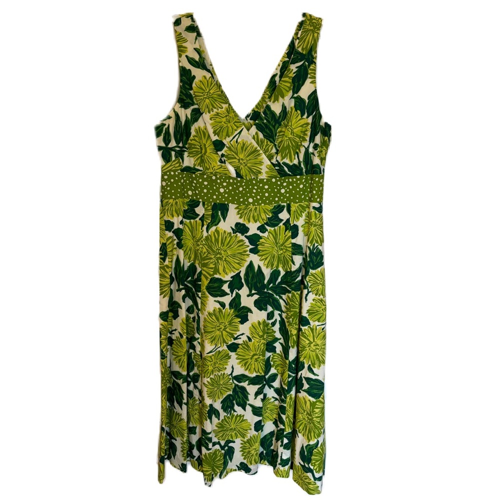 BODEN Dress Floral V Neck Midi Green White Size 6 Long Style WH182